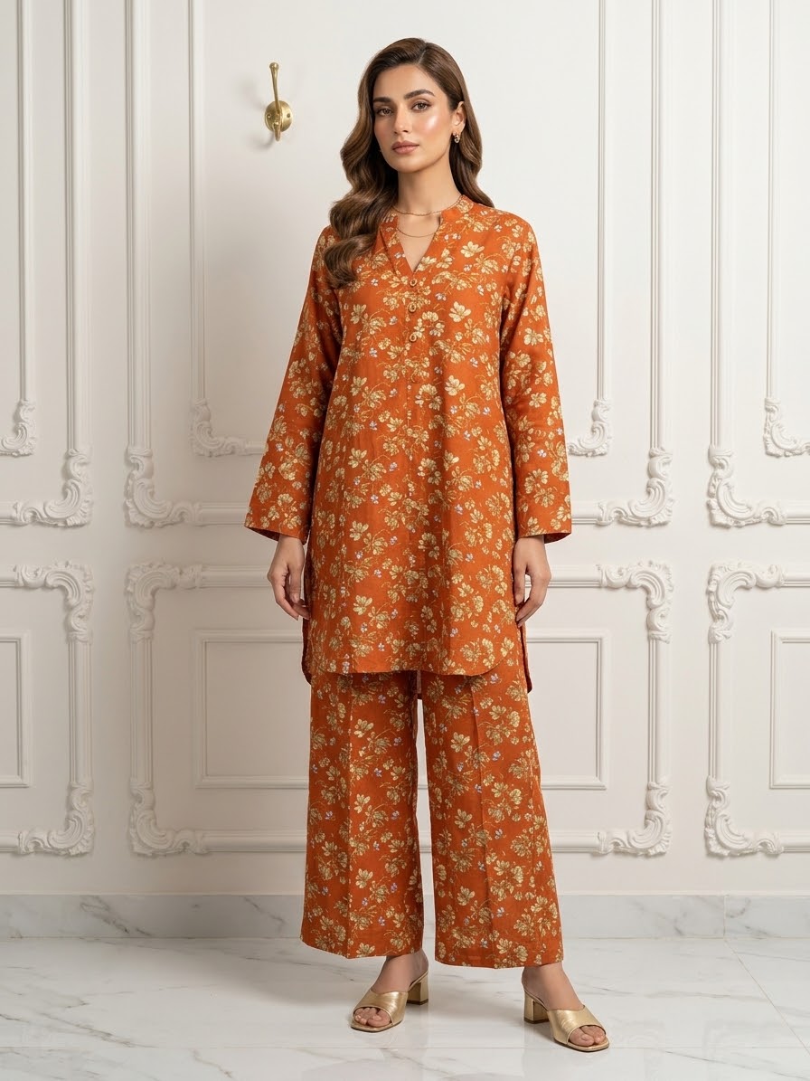 Boski Linen Printed Stitched 2pc Suit BFO-ILA