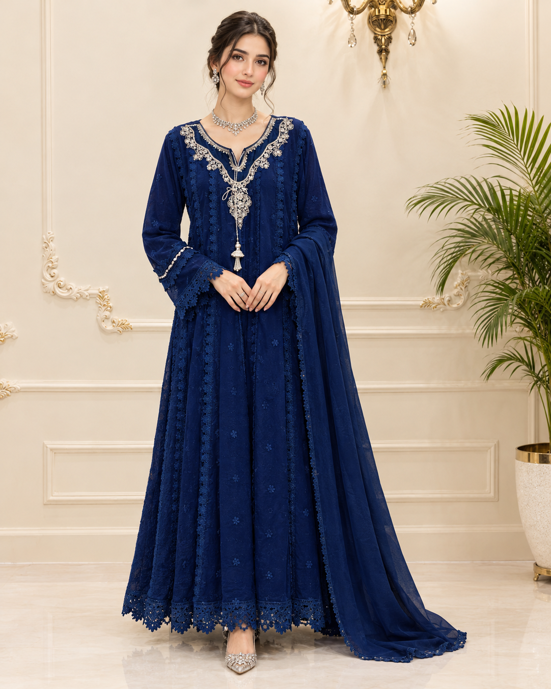 Chiffon Embroidered Stitched 3pc Maxi