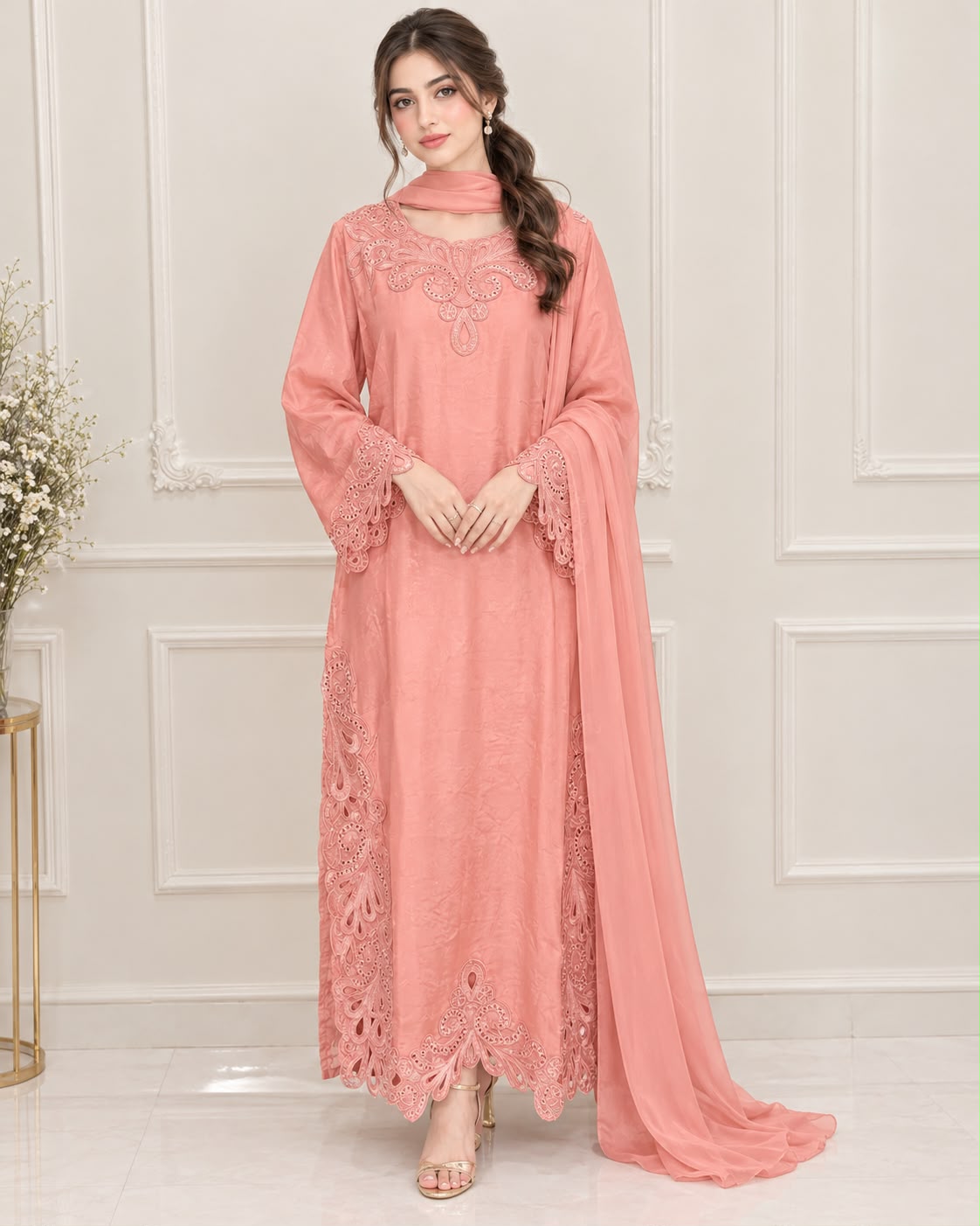 Silk Embroidered Stitched 3pc Suit
