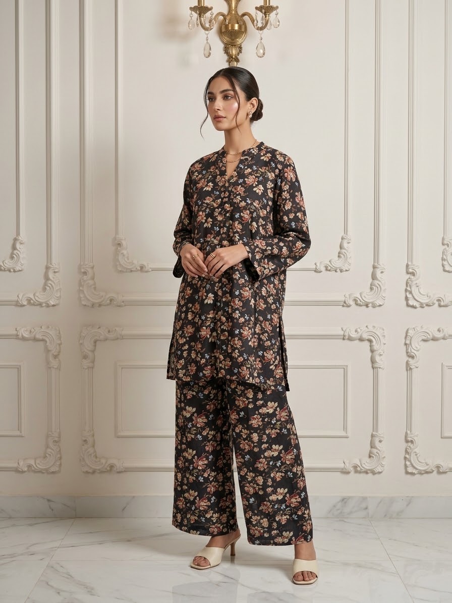 Boski Linen Printed Stitched 2pc Suit BFO-ILA