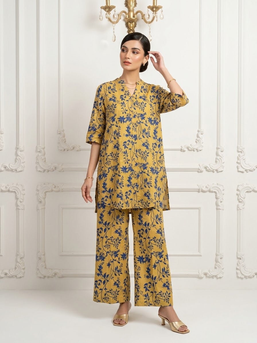 Boski Linen Printed Stitched 2pc Suit BFO-ILA
