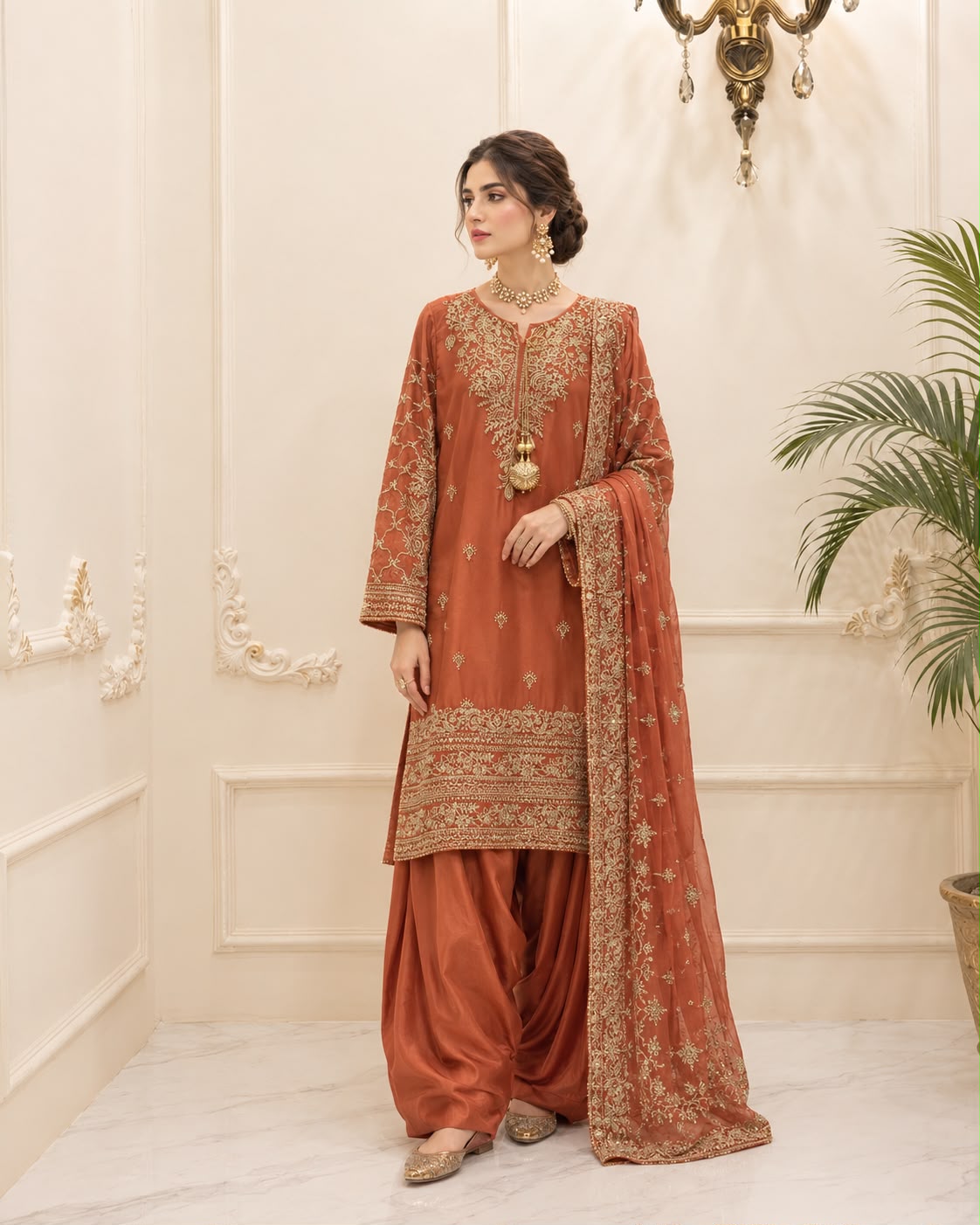 Chiffon Embroidered Stitched 3pc Suit