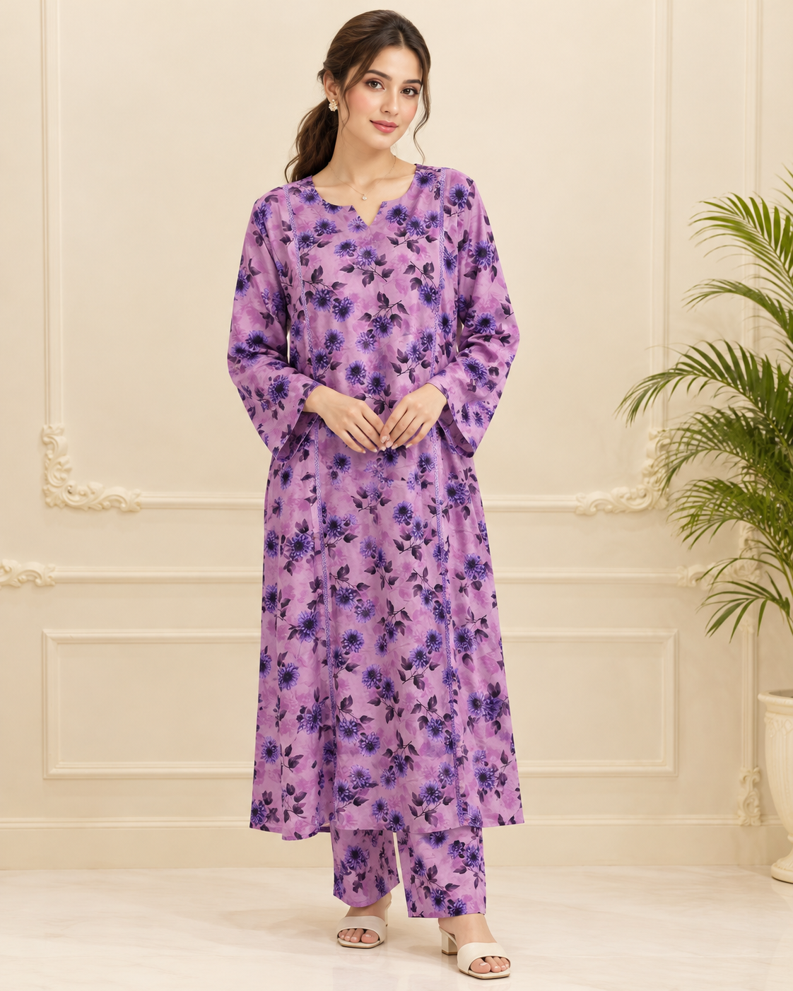 Linen Printed Stitched 2pc Maxi