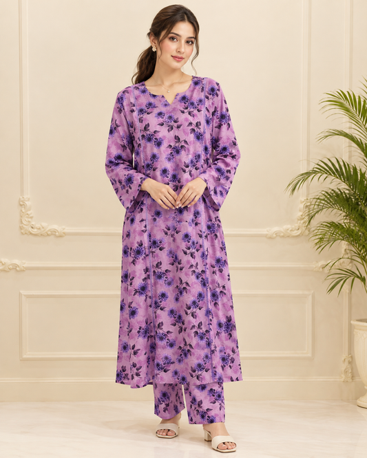 Linen Printed Stitched 2pc Maxi