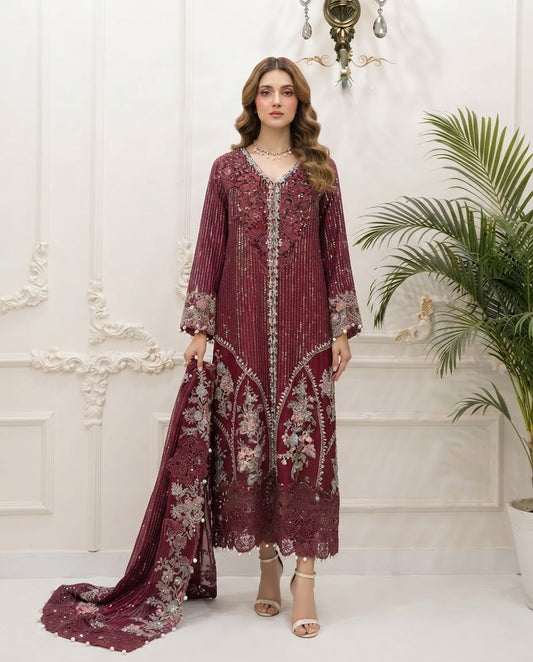 Chiffon Embroidered Stitched 3-pc Suit BFO-FZ
