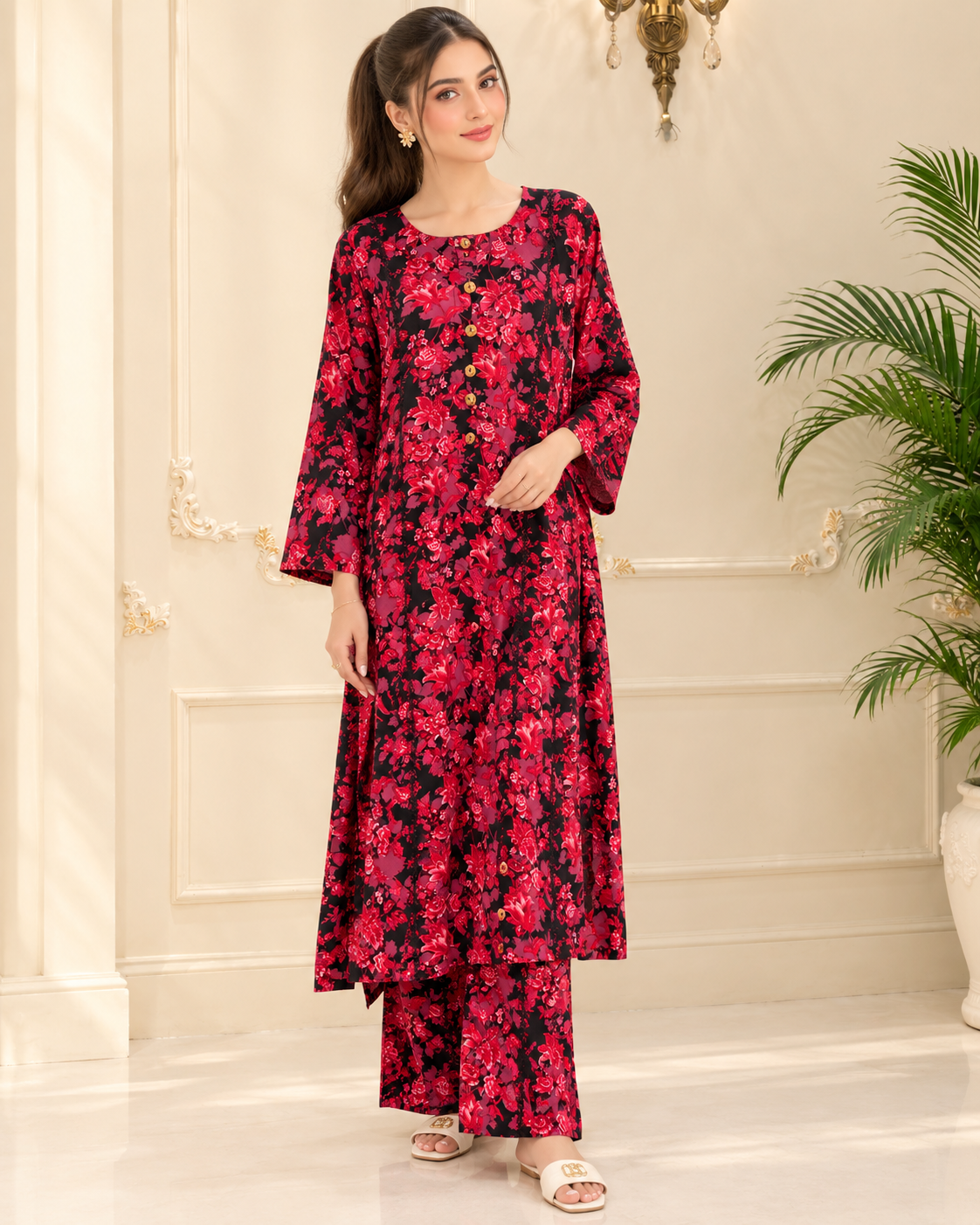 Linen Printed Stitched 2pc Maxi