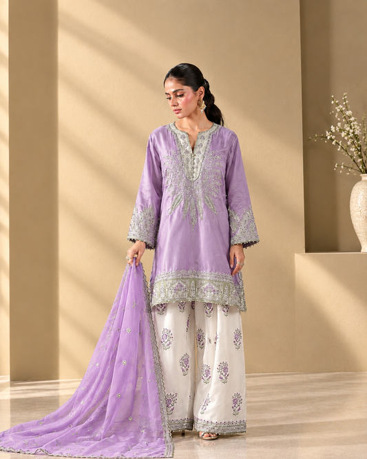 Silk Embroidered Stitched 3pc Suit