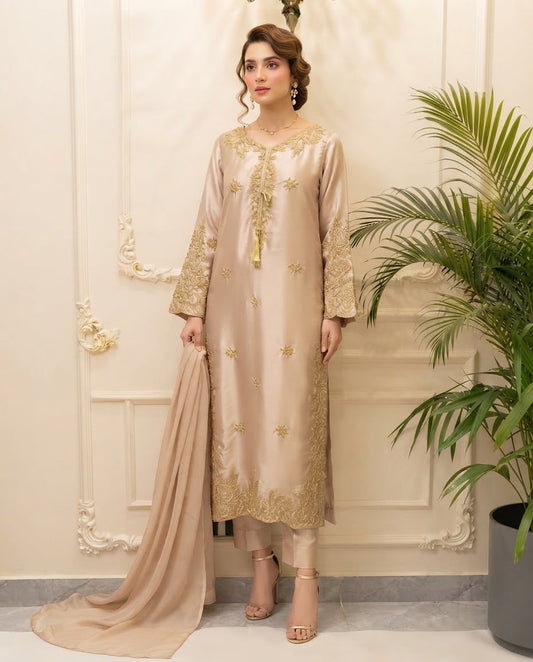 Silk Embroidered Stitched Kaftan 3pc Suit BFO-MNLS