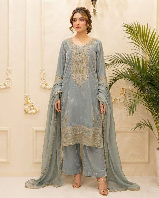 Velvet Embroidered Stitched 3pc Suit BFO-FZ