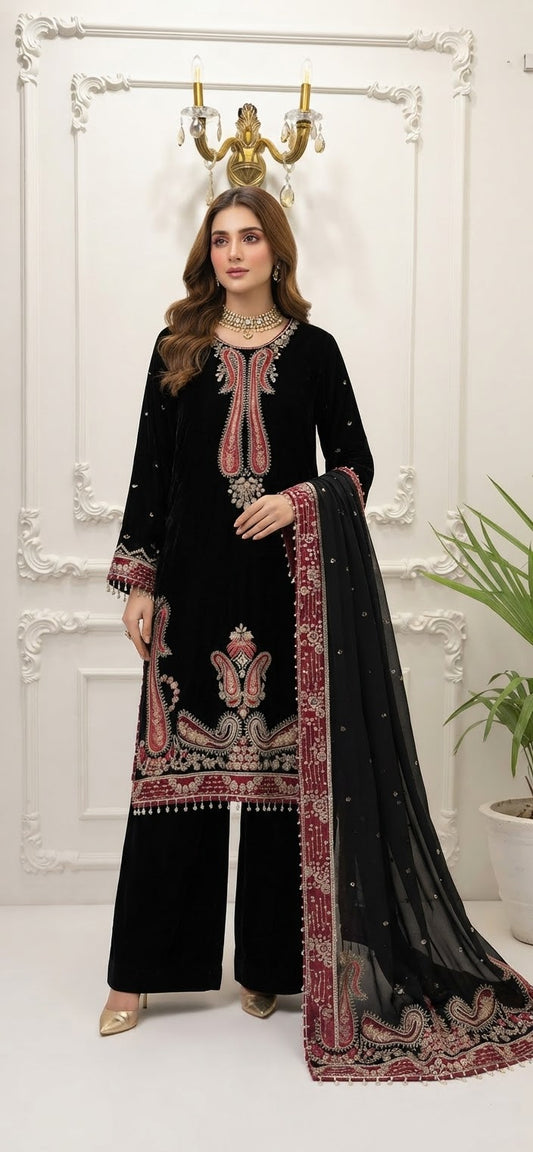 Velvet Embroidered Stitched 3-pc  BFO-FZ