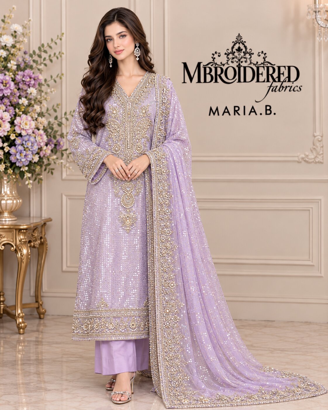 Chiffon Embroidered Stitched 3pc Suit
