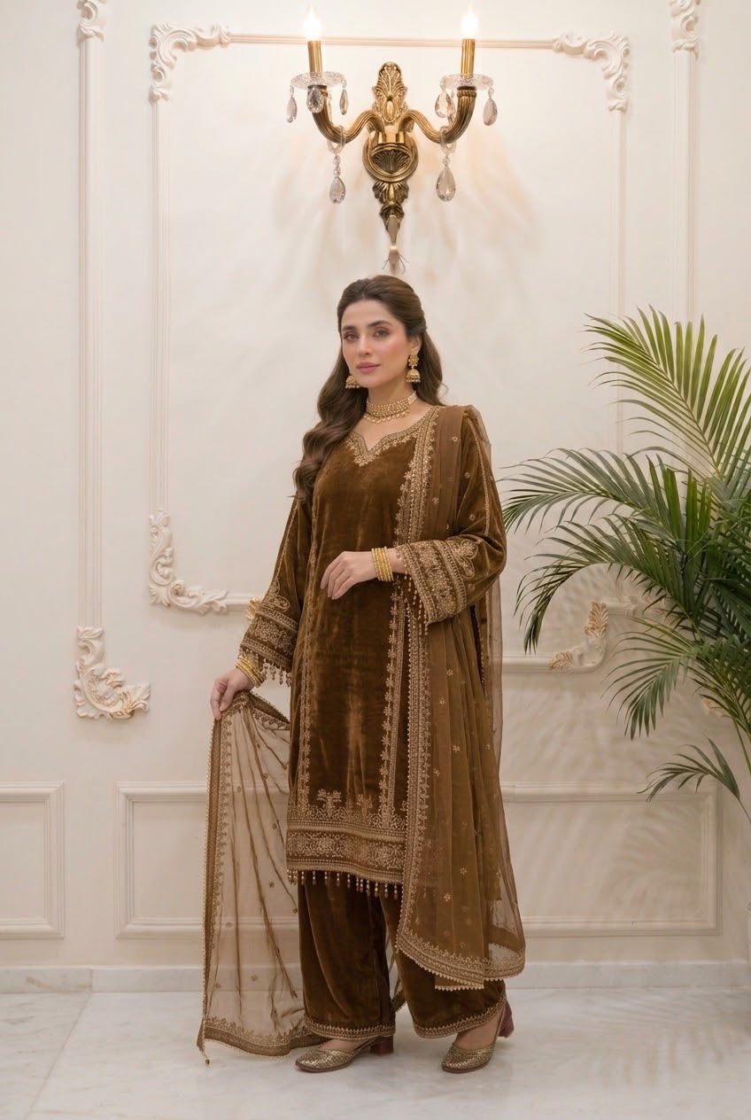 3pc Velvet Embroidered Suit BFO-006-XX-MNL