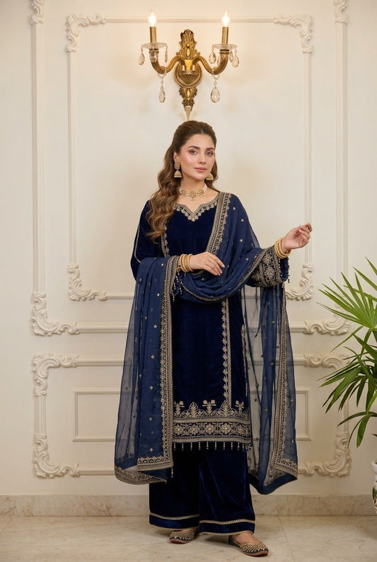 3pc Velvet Embroidered Suit BFO-007-XX-MNL