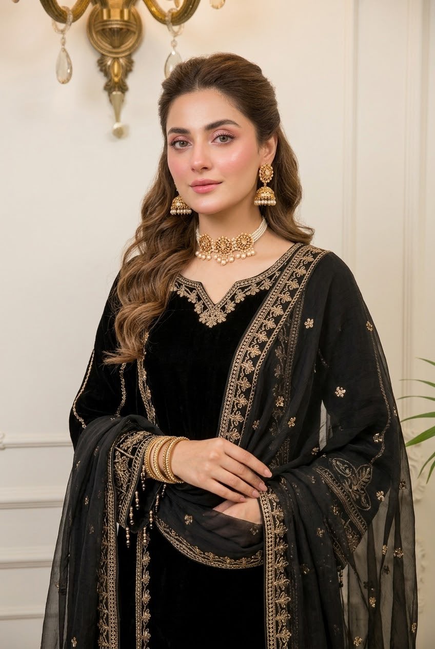 3pc Velvet Embroidered Suit BFO-009-XX-MNL