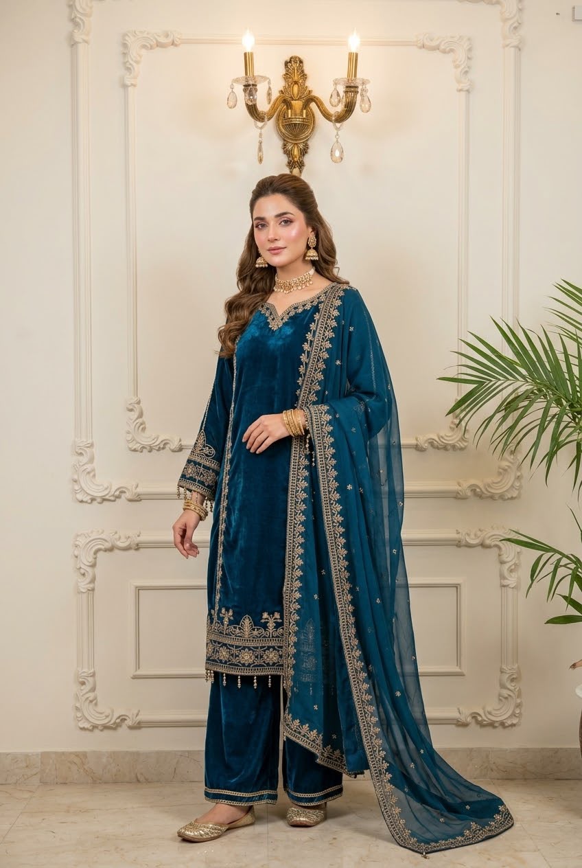 3pc Velvet Embroidered Suit BFO-008-XX-MNL