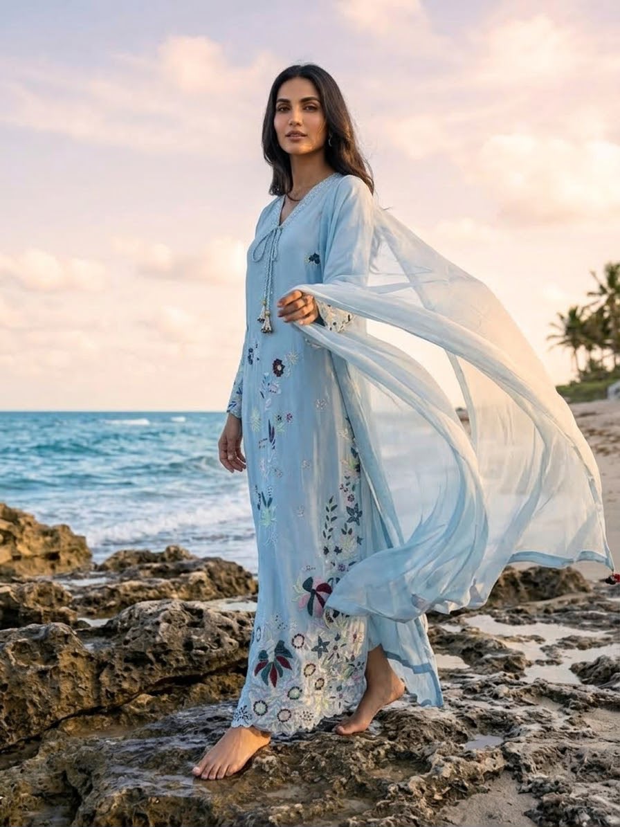 Pure Shamoze Silk Kaftan 3 pc fully Lined BFO-ETH-ILA