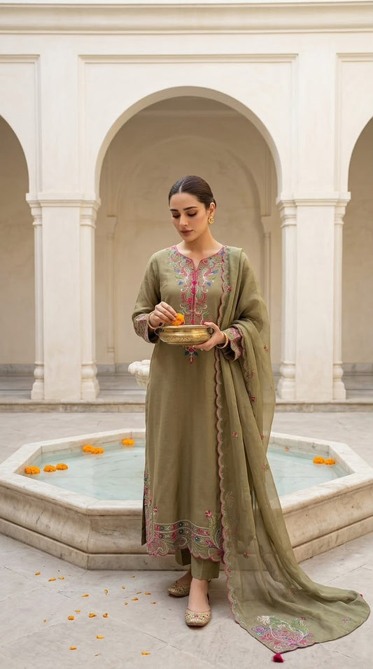 Pure Raw Silk kaftan 3pc Fully Lined BFO-ETH-MNL