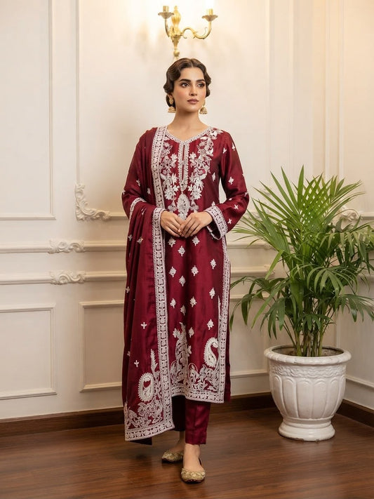 Embroidered Silk 3pc Fully Lined BFO-ETH-MNL