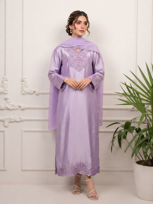 Silk kaftan style 3pc Appliqué Work
