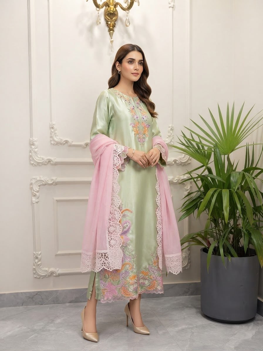 Silk Embroidered Kaftan Stitched 3-pc BFO-MNLS