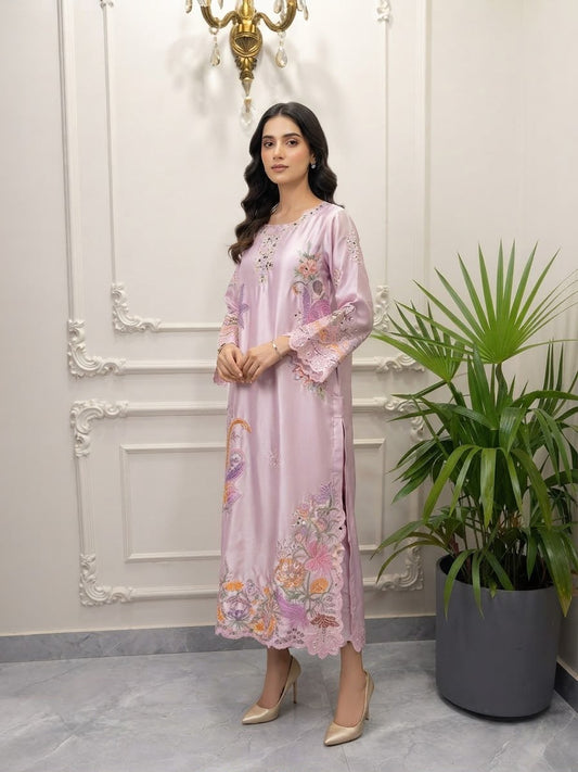 Silk Embroidered Kaftan Stitched 3-Pc BFO-MNLS