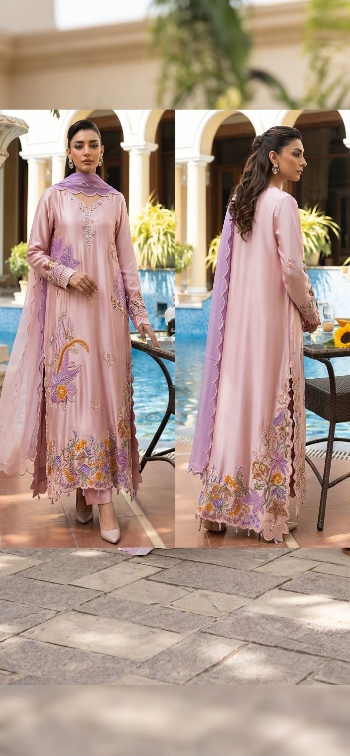 Silk Embroidered Kaftan Stitched 3-pc BFO-MNLS