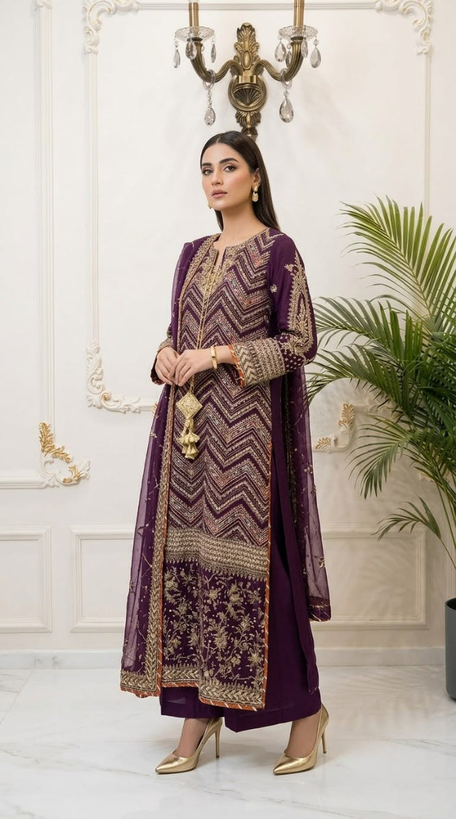 Chiffon Embroidered Stitched 3-pc BFO-FZ