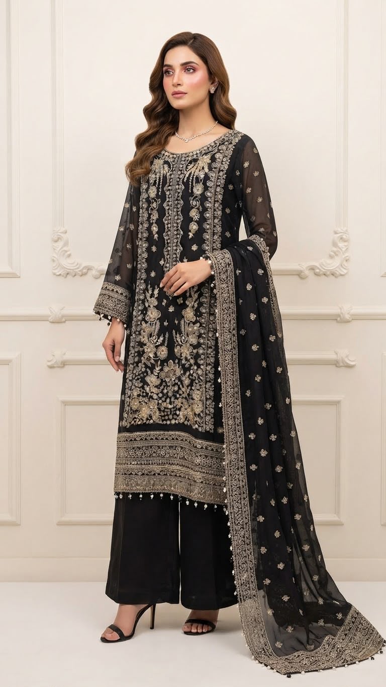 Chiffon Embroidered Stitched 3pc Suit BFO-FZ