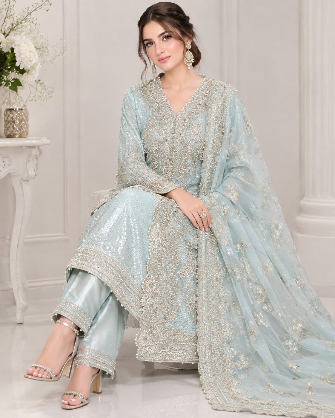 Chiffon Embroidered Stitched 3pc Suit