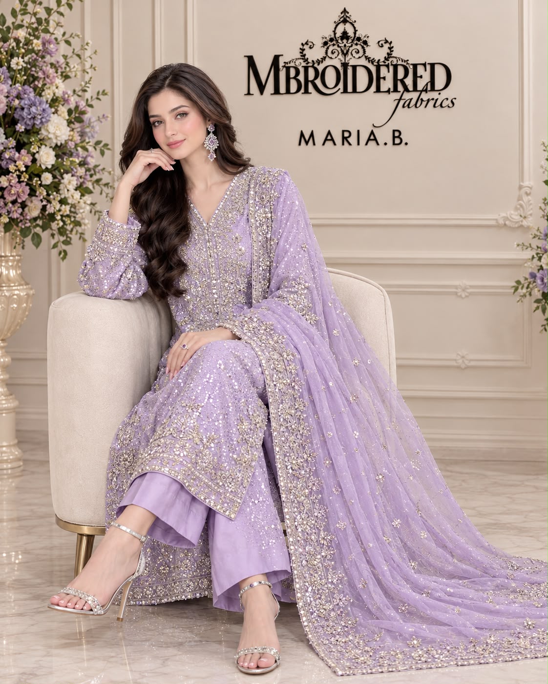 Chiffon Embroidered Stitched 3pc Suit