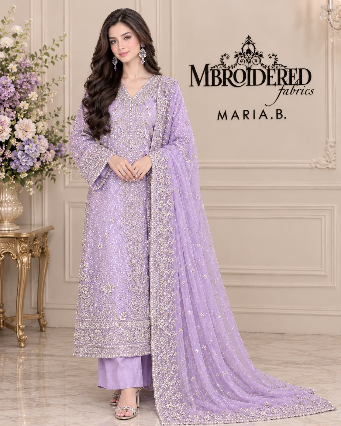 Chiffon Embroidered Stitched 3pc Suit