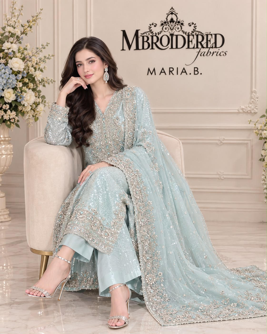 Chiffon Embroidered Stitched 3pc Suit