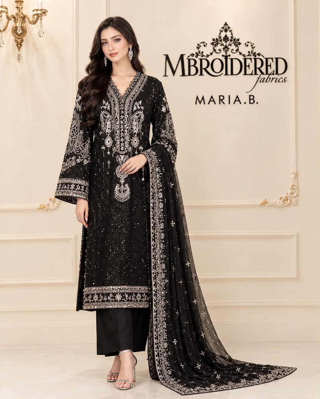 Chiffon Embroidered Stitched 3pc Suit