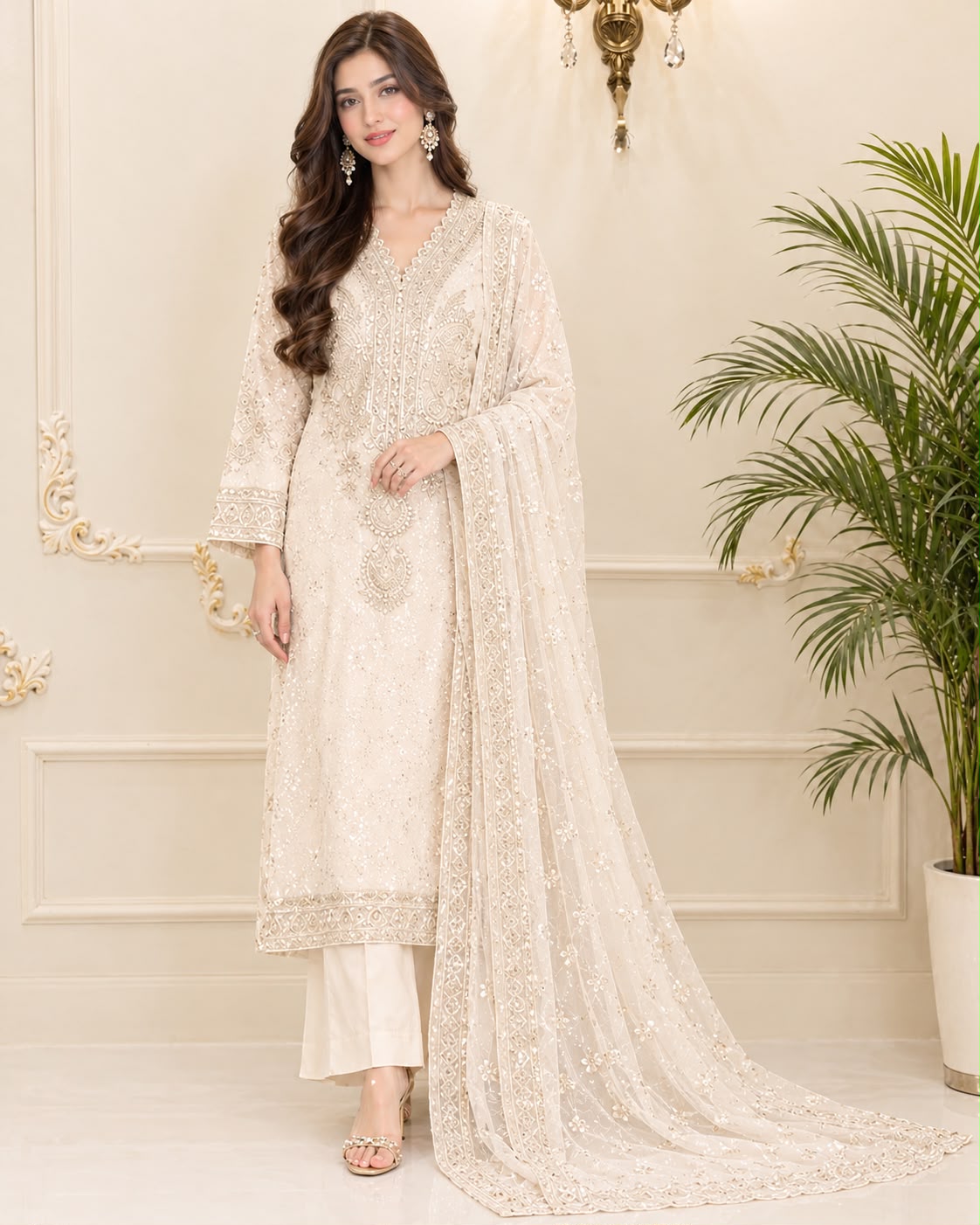 Chiffon Embroidered Stitched 3pc Suit
