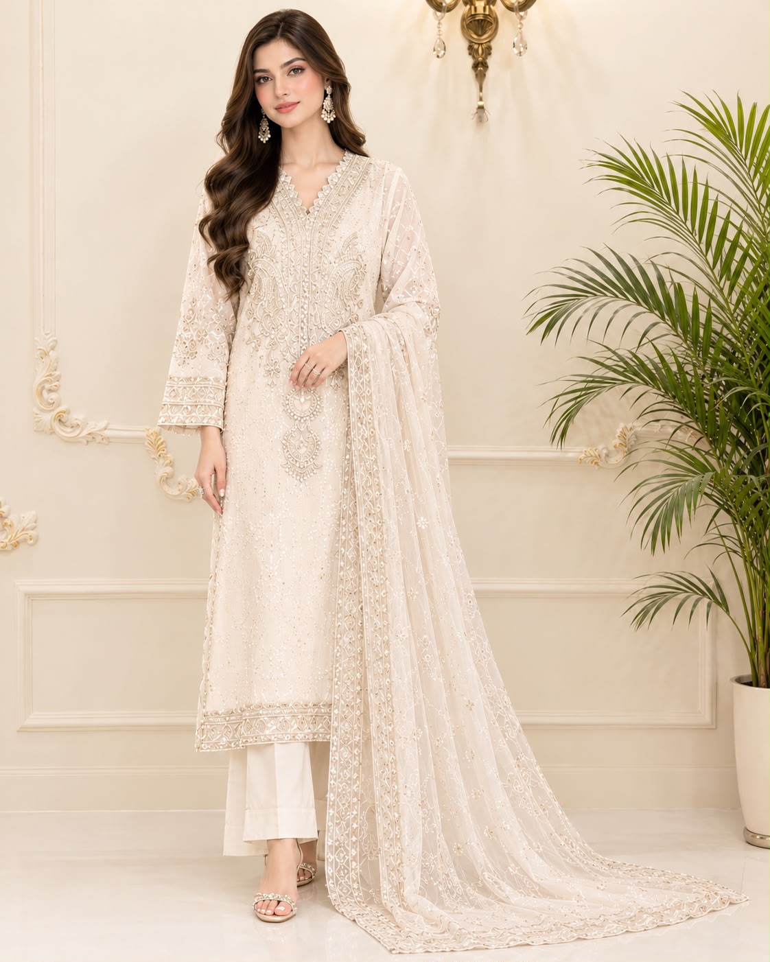 Chiffon Embroidered Stitched 3pc Suit