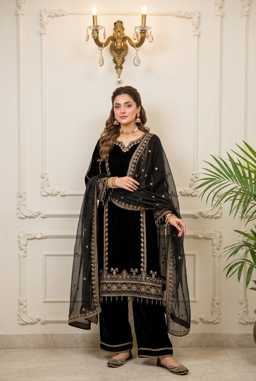 3pc Velvet Embroidered Suit BFO-009-XX-MNL