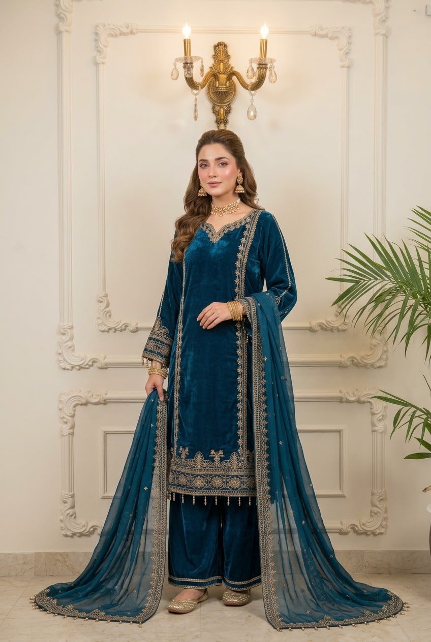 3pc Velvet Embroidered Suit BFO-008-XX-MNL