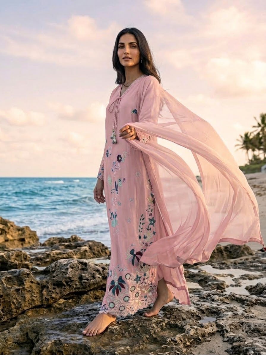 Pure Shamoze Silk Kaftan 3 pc fully Lined BFO-ETH-ILA