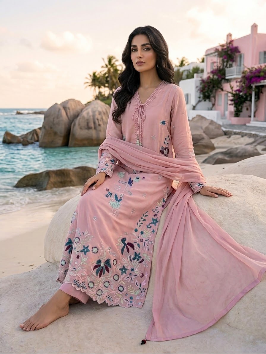 Pure Shamoze Silk Kaftan 3 pc fully Lined BFO-ETH-ILA