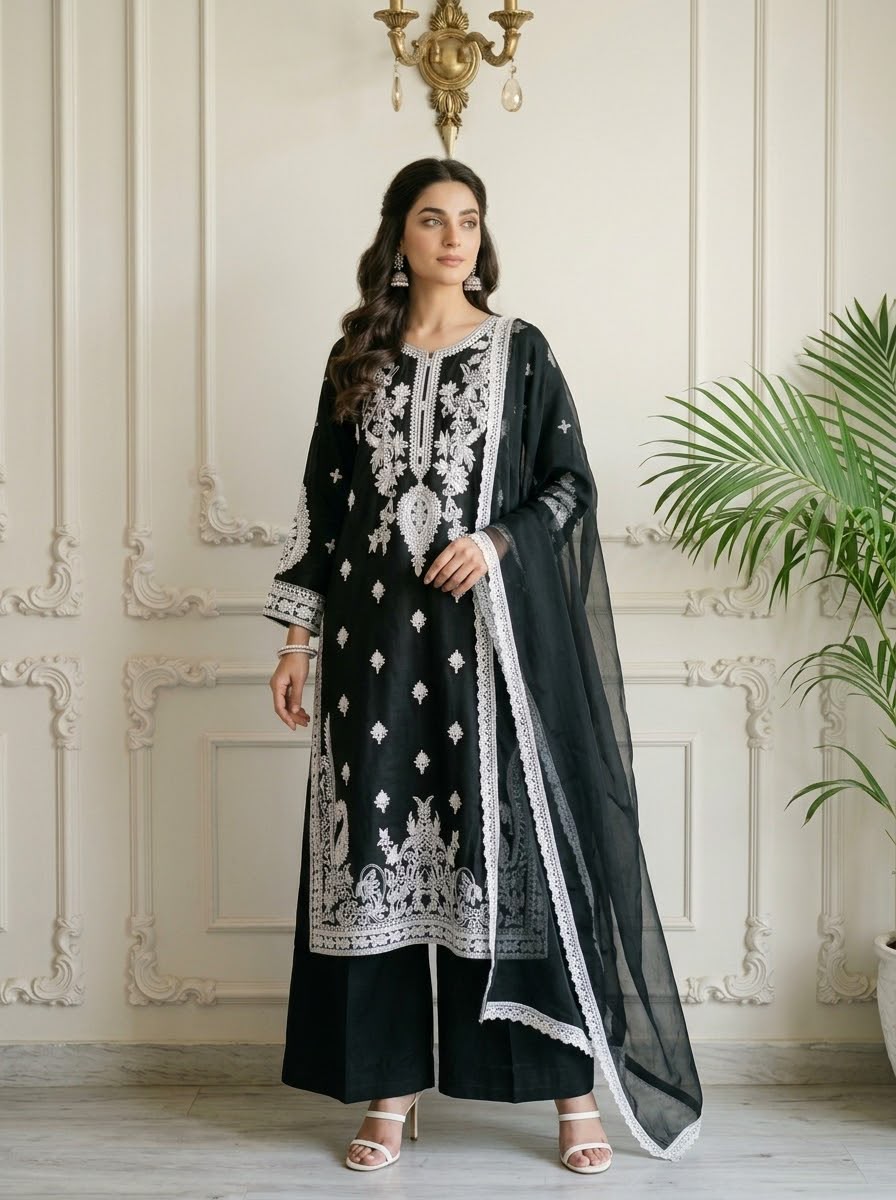Embroidered Silk 3pc Fully Lined BFO-ETH-MNL