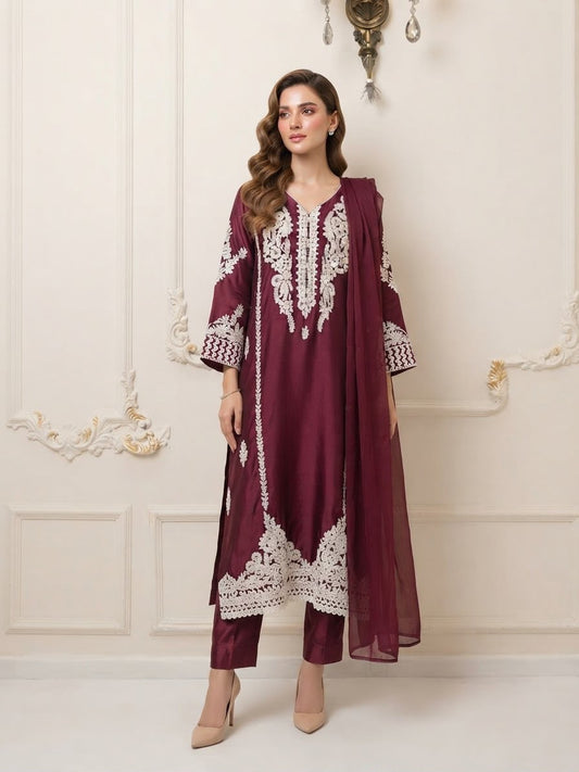 Shamooze Silk Embroided Stitched 3pc