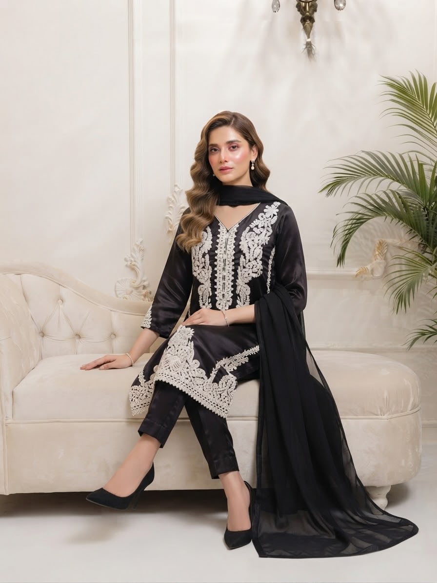Shamooze Silk Embroided Stitched 3pc