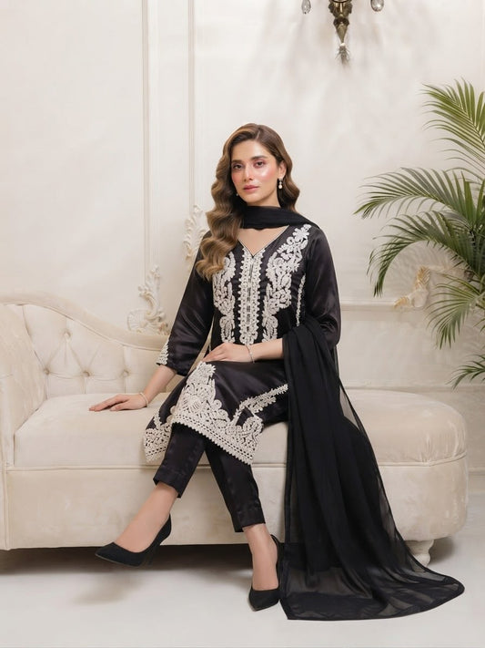 Shamooze Silk Embroided Stitched 3pc