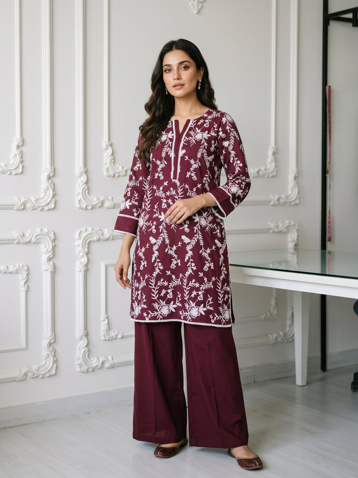 Linen Embroidered 2Pc