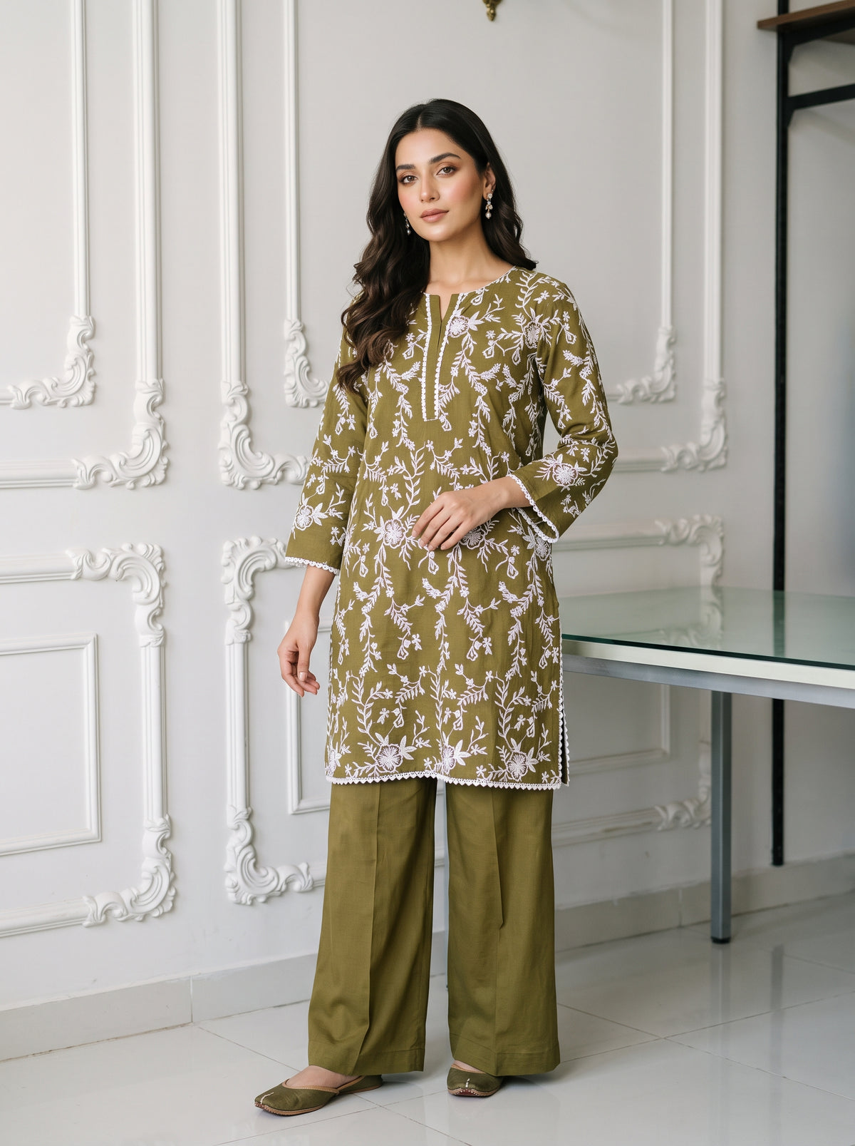 Linen Embroidered 2Pc
