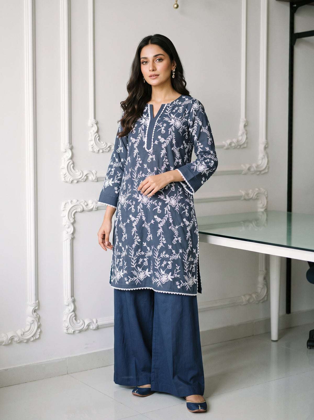 Linen Embroidered 2Pc