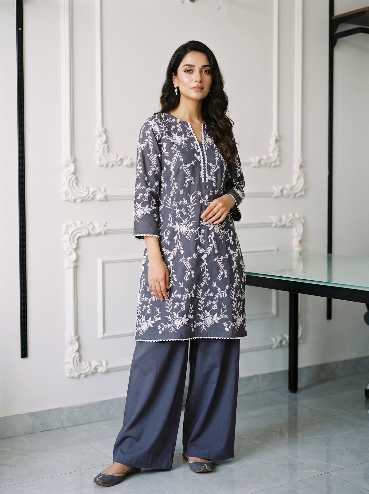 Linen Embroidered 2Pc
