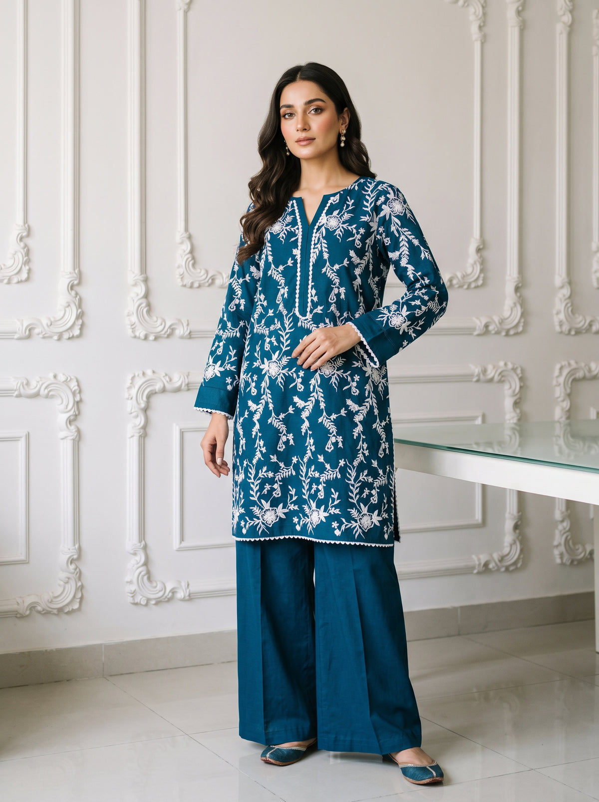 Linen Embroidered 2Pc