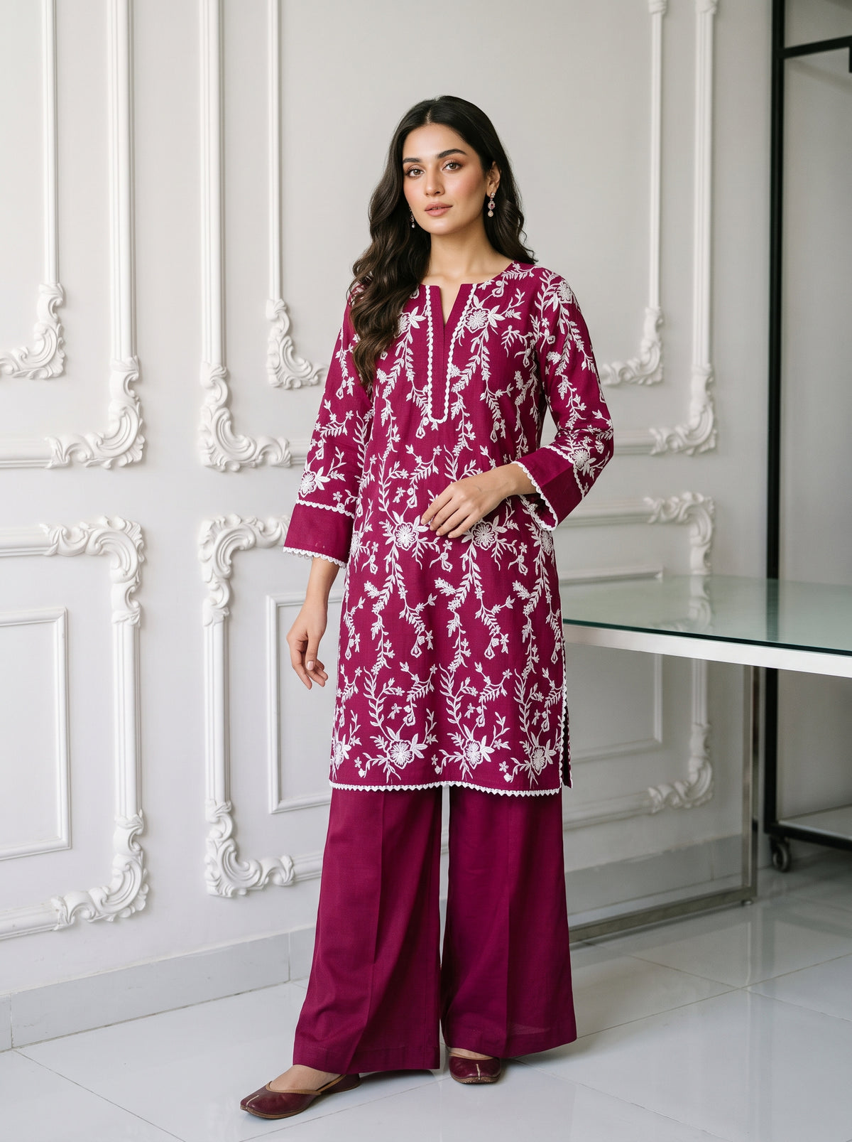 Linen Embroidered 2Pc