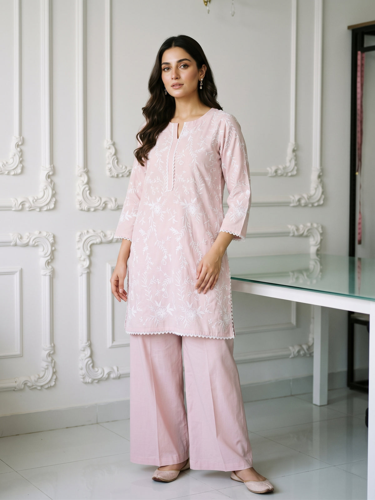 Linen Embroidered 2Pc